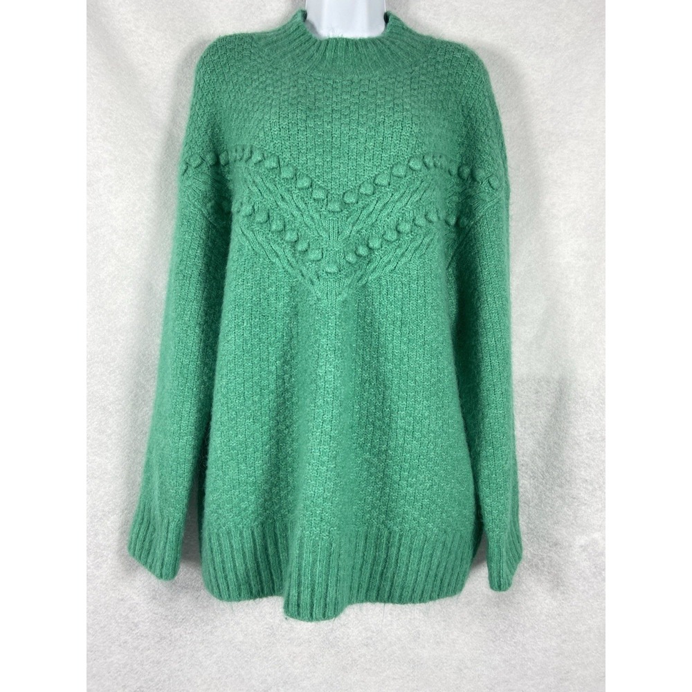 Talbots Sweater Womens XL Green Mock Neck Long Sleeve Chunky Knit Fuzzy Cozy EUC
